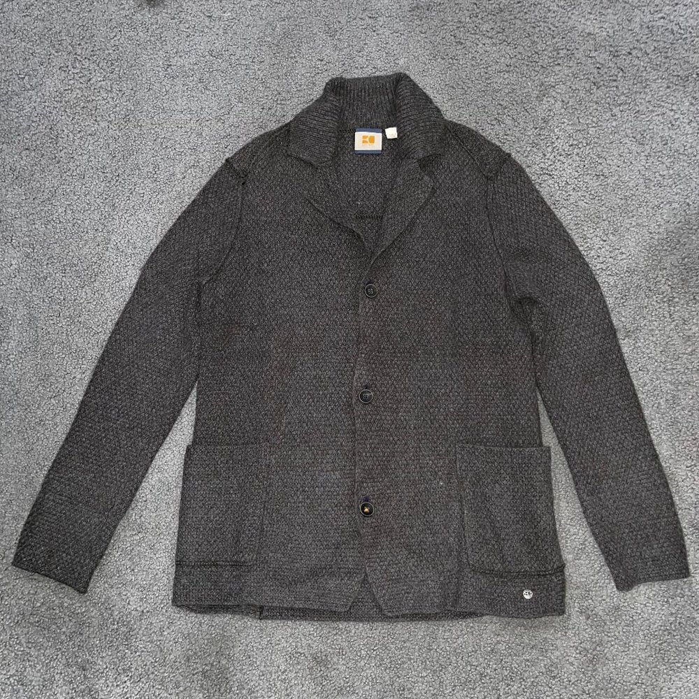 HUGO BOSS Men's Wool Alpaca Blend Gray & Brown Academia Cardigan EUC  XXL